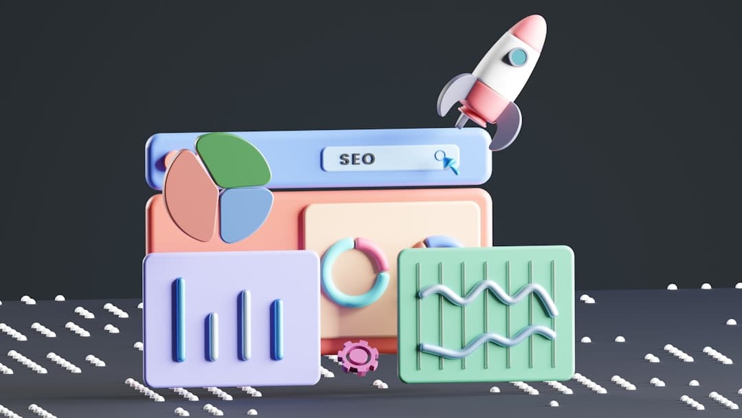 SEO analytics dashboard showing keyword rankings, traffic growth, and search performance metrics